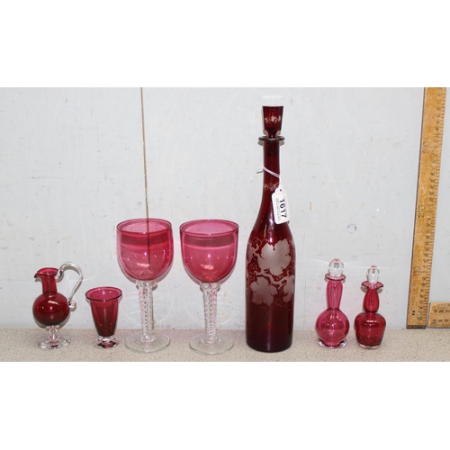 1617 - Qty of assorted antique and later ruby glass and cranberry flashed glass etc