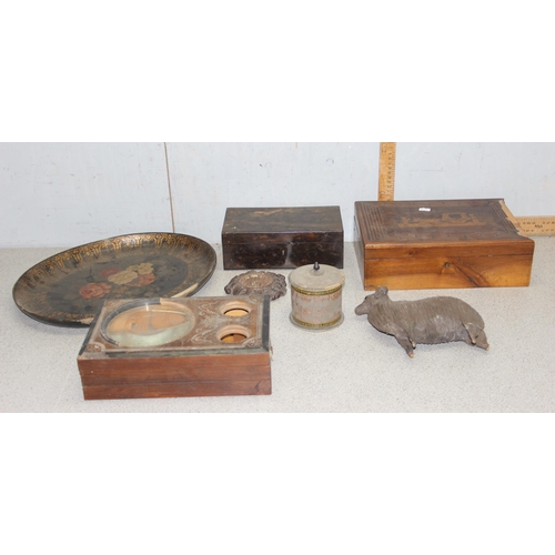 279 - Qty of assorted vintage and antique wooden boxes and other interesting woodenware