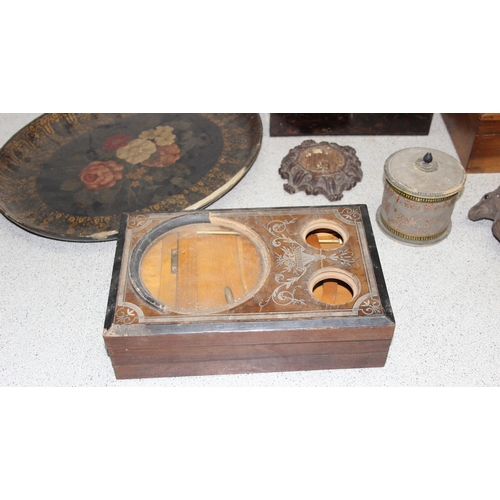 279 - Qty of assorted vintage and antique wooden boxes and other interesting woodenware