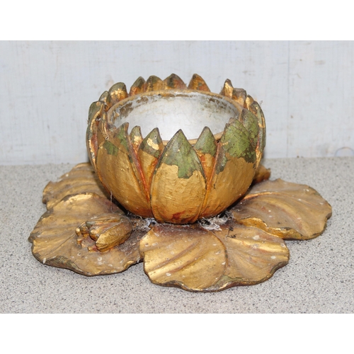 280 - An unusual 19th century carved giltwood lined plant pot formed as a lily pad flower or lotus flower,... 