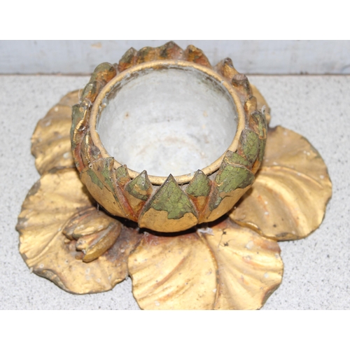 280 - An unusual 19th century carved giltwood lined plant pot formed as a lily pad flower or lotus flower,... 