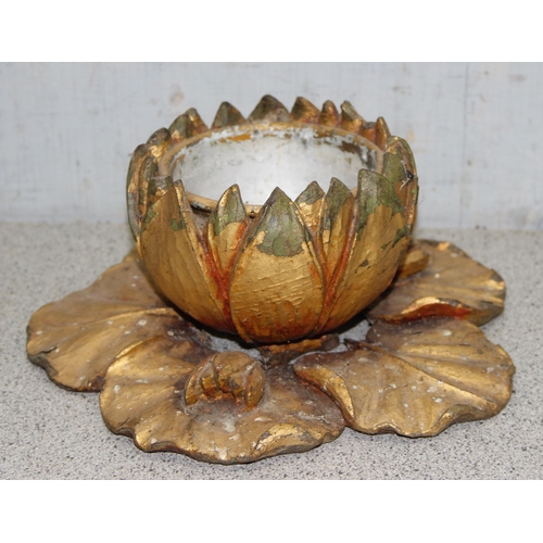 280 - An unusual 19th century carved giltwood lined plant pot formed as a lily pad flower or lotus flower,... 