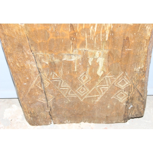 70 - A Batonka People of the Zambezi or Binga Valley tribal carved heavy wooden hut door with geometric c... 