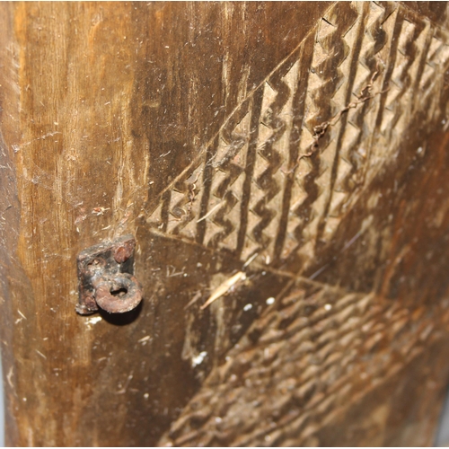 71 - A Batonka People of the Zambezi or Binga Valley tribal carved heavy wooden hut door with geometric c... 