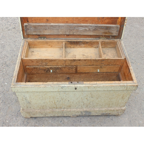 74 - An antique painted pine tool box or trunk, approx 89cm wide x 53cm deep x 47cm tall