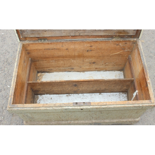 74 - An antique painted pine tool box or trunk, approx 89cm wide x 53cm deep x 47cm tall