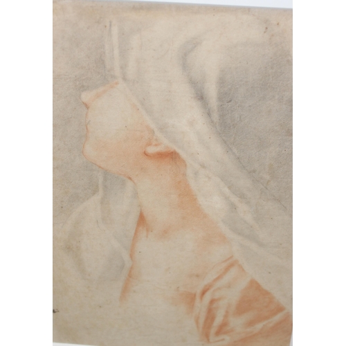 401 - After Jean Antoine Watteau (1684-1721), French School, head of a girl looking up c.1750, black and r... 