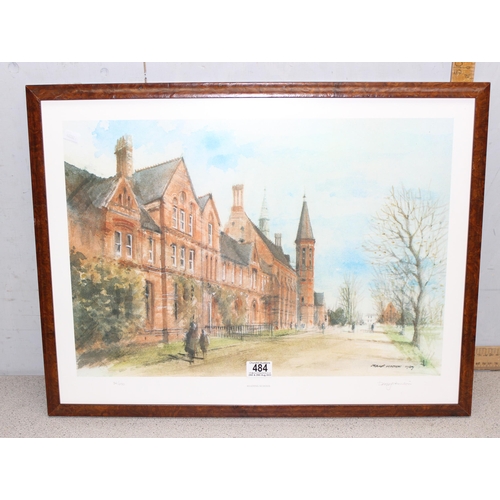 484 - Framed signed print of Reading School by Denys Hinton (34/650) approx 54cm x 38cm