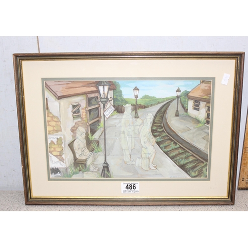 486 - Violet Gertrude Edney (1908-1980) Framed signed watercolour entitled 'Station Closed' approx 33cm x ... 