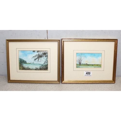 489 - 2 framed and signed watercolours by John Campbell titled verso 'The Distant Clumps' and 'Bramble Hed... 