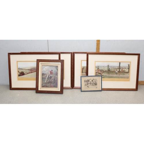 490 - 6 signed and framed prints, 5 by Cecil Alden of hunting scenes and 1 by C E Stewart