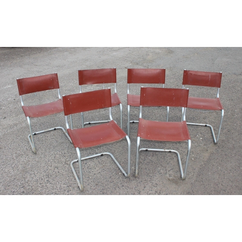 153 - A set of 6 retro Bauhaus Marcel Breuer chrome & brown leather cantilever chairs by Habitat, some mar... 