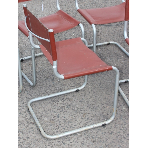 153 - A set of 6 retro Bauhaus Marcel Breuer chrome & brown leather cantilever chairs by Habitat, some mar... 