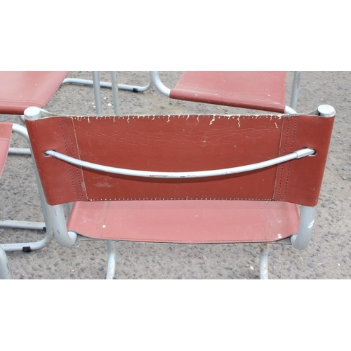 153 - A set of 6 retro Bauhaus Marcel Breuer chrome & brown leather cantilever chairs by Habitat, some mar... 