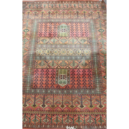 208 - A vintage Hadchlou wool rug, with labels, approx 230cm x 158cm