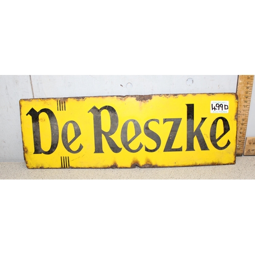 499D - A rare vintage enamel sign, De Reszke, approx 45cm x 15cm