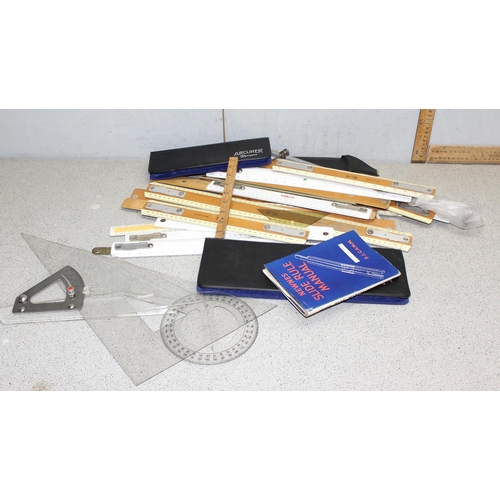 667 - Large box of Geometry items to include a large number of rulers