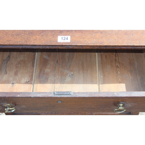 124 - An antique oak console table with single drawer and turned legs, approx 87cm wide x 61cm deep x 72cm... 