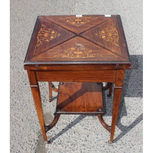 129 - A late Victorian or Edwardian Rosewood and Marquetry-Inlaid Envelope Card Table c.1900, with four pi... 