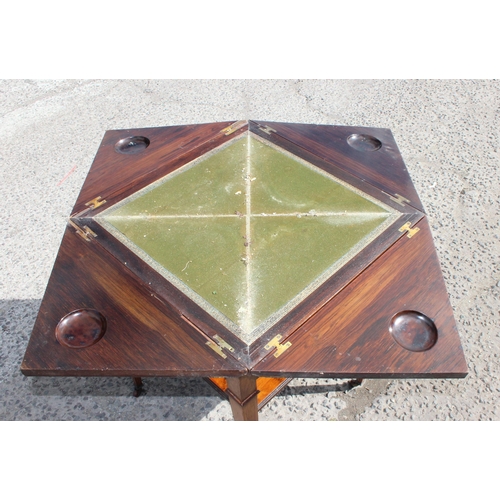 129 - A late Victorian or Edwardian Rosewood and Marquetry-Inlaid Envelope Card Table c.1900, with four pi... 