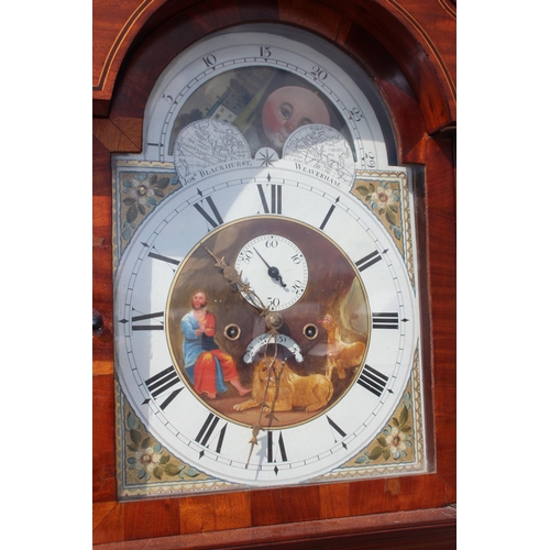 1309 - Joshua Blackhurst of Waverham, a large mahogany cased longcase clock with painted moon phase dial an... 