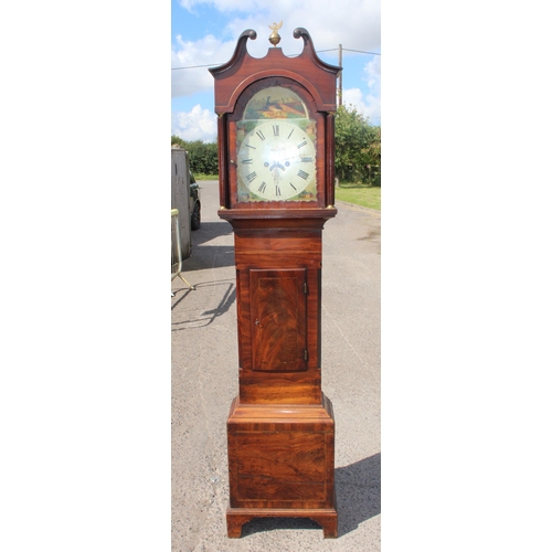 1310 - A 19th century mahogany cased longcase clock with painted dial, key, weight and pendulum, approx 224... 