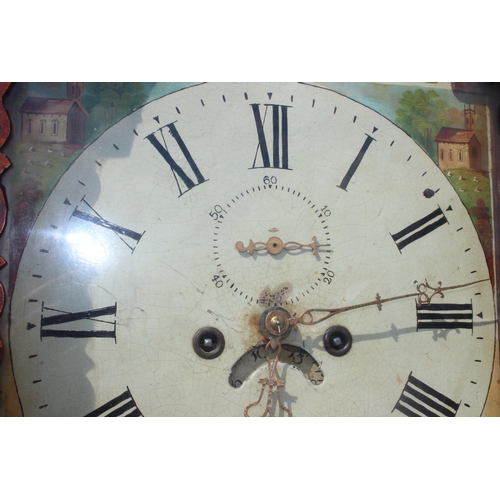 1310 - A 19th century mahogany cased longcase clock with painted dial, key, weight and pendulum, approx 224... 