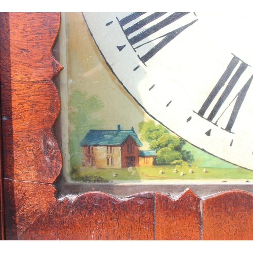 1310 - A 19th century mahogany cased longcase clock with painted dial, key, weight and pendulum, approx 224... 