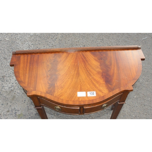 132 - An antique style mahogany hall table with 2 drawers, approx 75cm wide x 36cm deep x 75cm tall