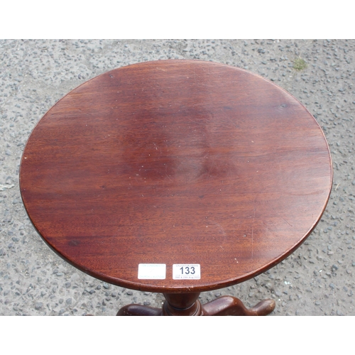 133 - Antique mahogany tilt top table with tripod base, approx 50cm in diameter x 74cm tall