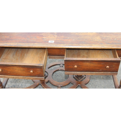 142 - A 17th century style oak side table with 2 main drawers and smaller middle hidden drawer. An unusual... 