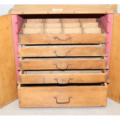 144 - A small pine 5 drawer table top collectors cabinet, approx 42cm wide x 25cm deep x 39cm tall