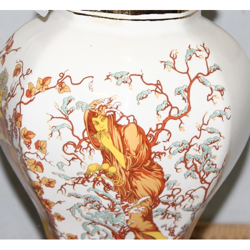 247 - An Oriental polychrome decorated pottery table lamp with shade, approx 76cm tall