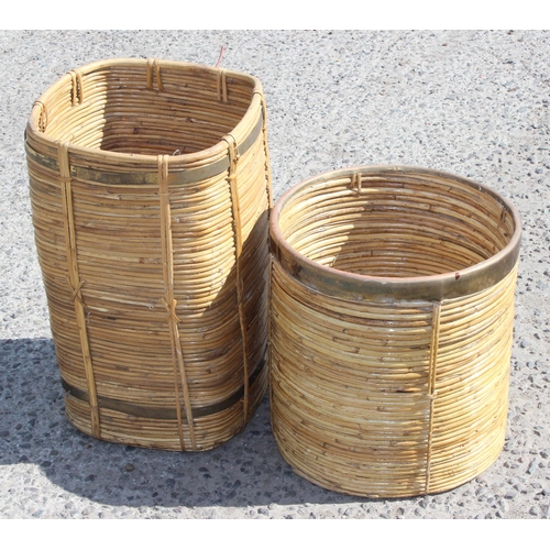 286 - 2 vintage bentwood baskets with brass edging, the largest approx 50cm tall