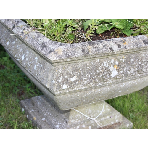 334 - A vintage weathered concrete garden pot with plants, approx 53cm square x 45cm tall, in 2 parts