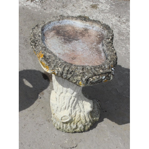 344 - Concrete bark effect bird bath, approx 43cm tall