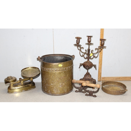 1816 - Qty of assorted metalware to inc a distressed metal candelabra