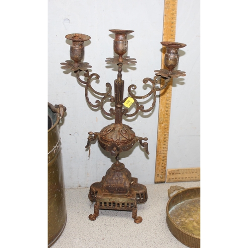 1816 - Qty of assorted metalware to inc a distressed metal candelabra