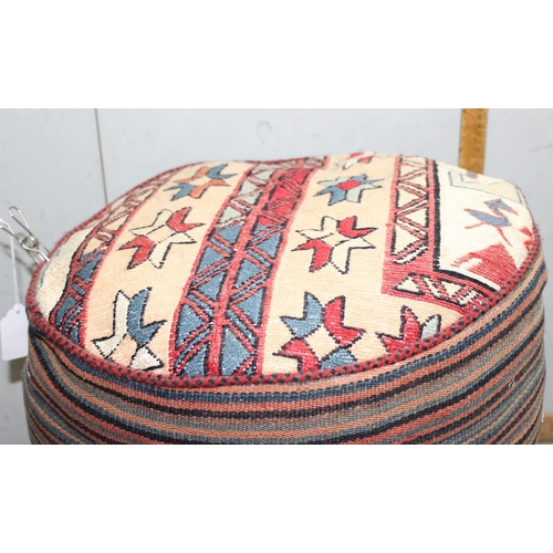 210 - A large vintage kilim pouffe or round cushion, approx 50cm in diameter