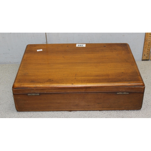 289 - Vintage wooden collectors box, approx 43cm wide