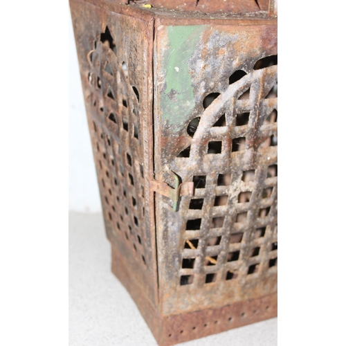 353 - 2 large weathered metal garden lanterns, the largest approx 60cm tall