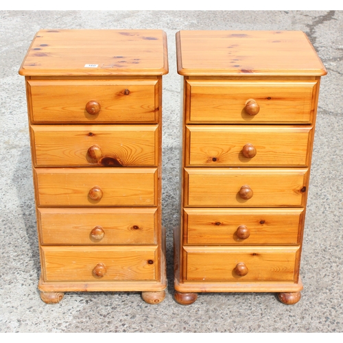 160 - A pair of modern pine 5 drawer bedside cabinets, each approx 35cm wide x 41cm deep x 85cm tall