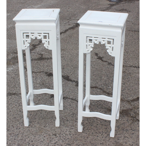 171 - A pair of vintage white painted Chinese style jardiniere stands, each approx 32cm wide x 32cm deep x... 