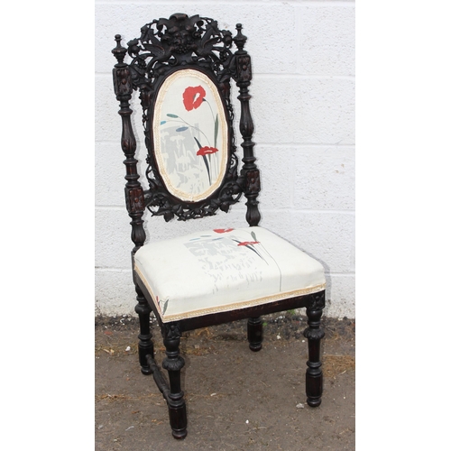 180 - Gothic style Victorian hall chair with upholstery