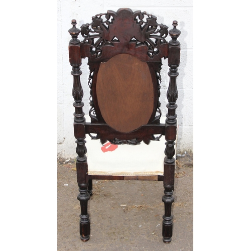 180 - Gothic style Victorian hall chair with upholstery