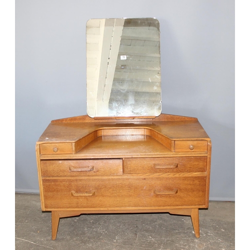 59 - A retro G-Plan dressing table with mirror and 5 drawers, approx 106cm wide x 46cm deep x 141cm tall