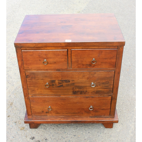 110 - Modern 2 over 2 darkwood chest of drawers, approx 73cm wide x 48cm deep x 86cm tall