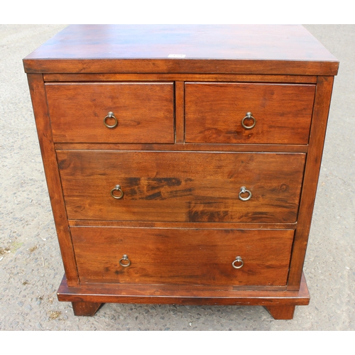 110 - Modern 2 over 2 darkwood chest of drawers, approx 73cm wide x 48cm deep x 86cm tall