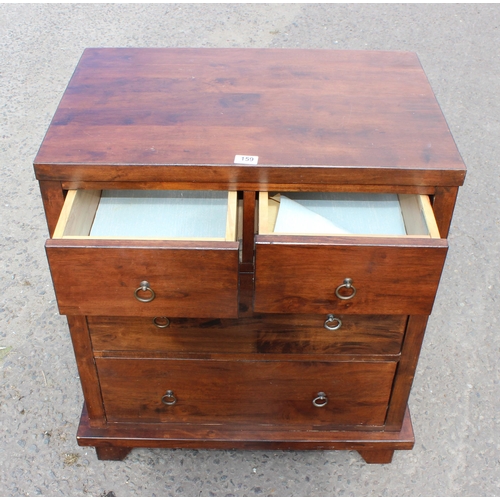 110 - Modern 2 over 2 darkwood chest of drawers, approx 73cm wide x 48cm deep x 86cm tall