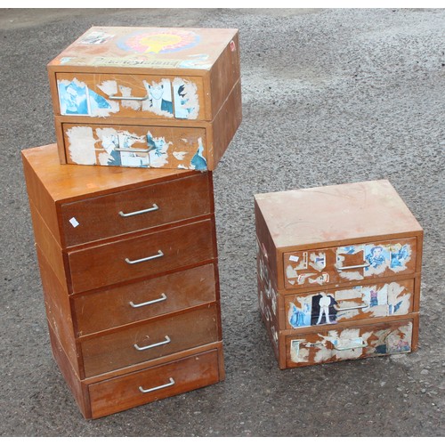 270 - 3 retro wooden chests of drawers, a 5, 3 & 2, the 5 drawer approx 35cm wide x 31cm deep x 57cm tall